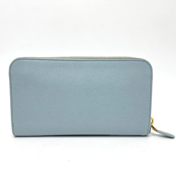 PRADA 1M0506 logo Zip Around Long Wallet saffiano leather blue/GoldHardware - Picture 8 of 13